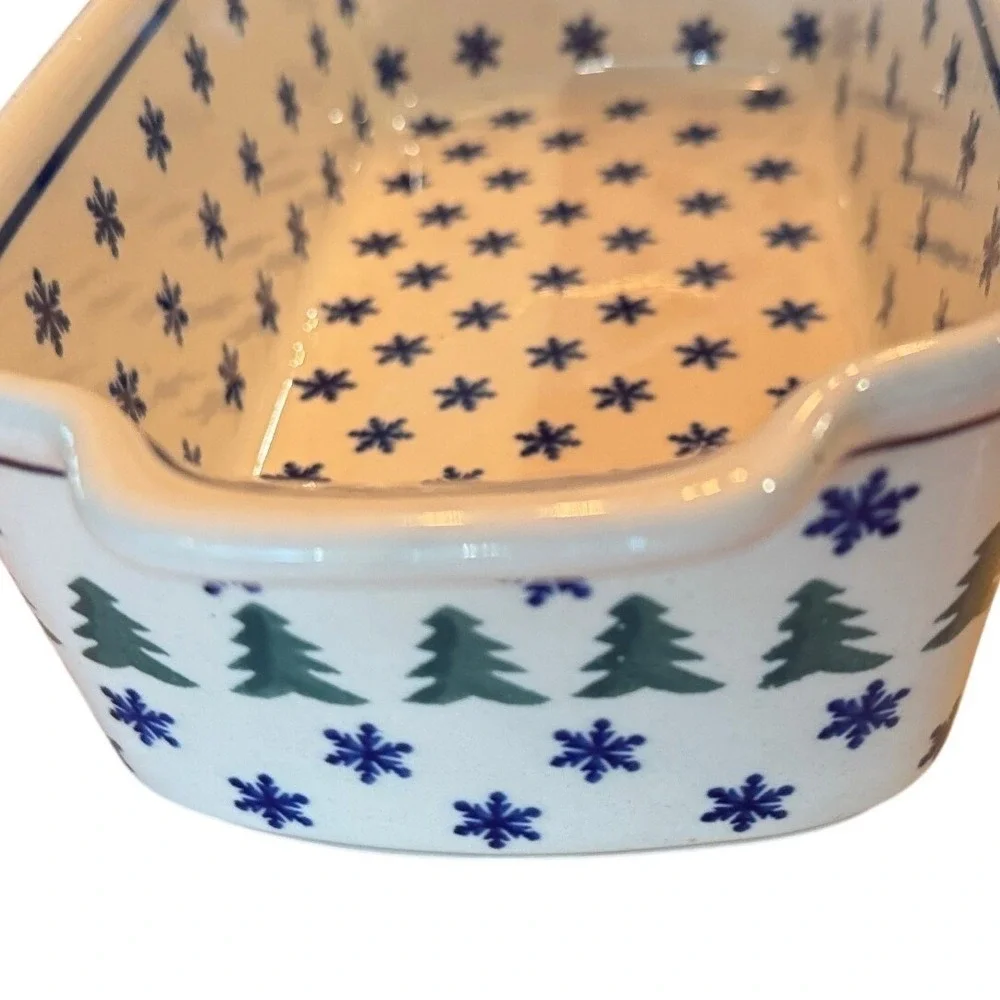 Boleslawiec Polish‎ Pottery Loaf Pan Christmas Tree Snowflake Stoneware 145